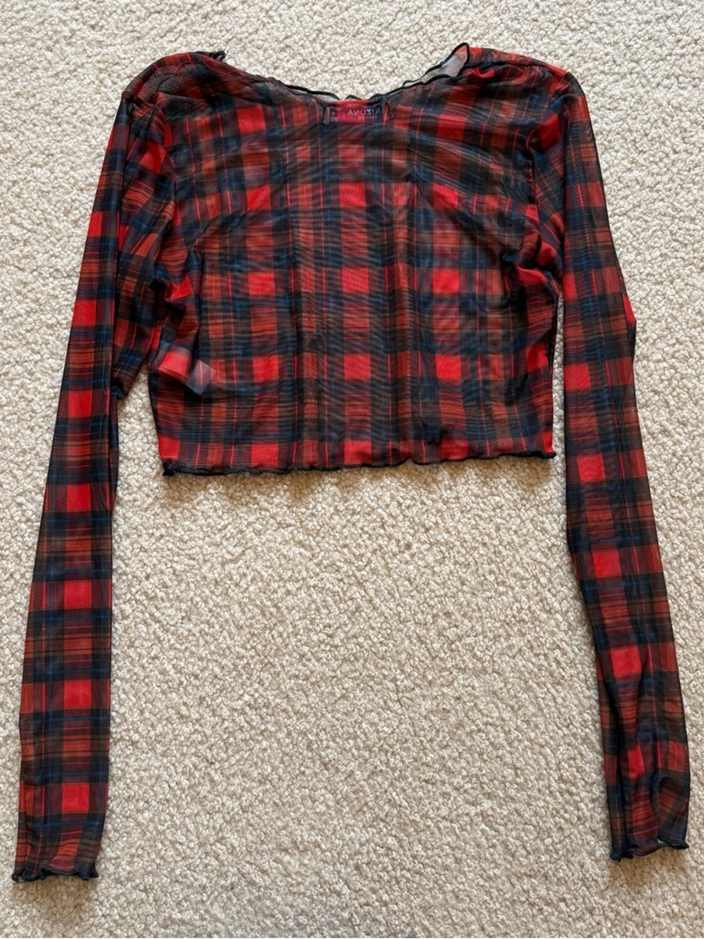 EUC Arizona Jean co plaid sheer mesh crop top